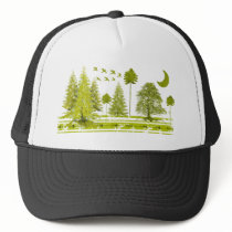 Pines with Moon-Customize Change BackGround Color Mesh Hats