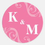 Pink 2 initial letter monogram favor tag seal round sticker