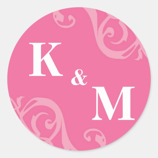 Pink 2 initial letter monogram favor tag seal round sticker