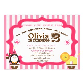 Pink 2nd Birthday Circus Invitation