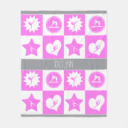 Pink Squares Gymnastics with your own name Fleece Blanket
