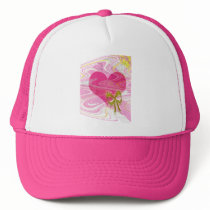 Pink Abstract Heart and Bow Trucker Hats