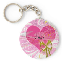 Pink Abstract Heart and Bow Key Chain