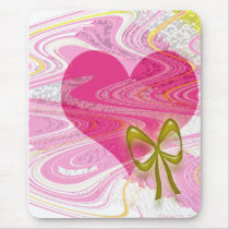 Pink Abstract Heart and Bow Mousepad