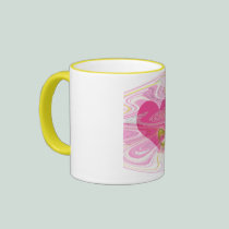 Pink Abstract Heart and Bow mugs