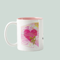 Pink Abstract Heart and Bow mugs