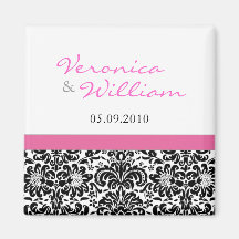 Pink Accent Damask Save The Date Magnet