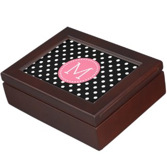 Pink Accents, Black & White Polka Dots Pattern Keepsake Box