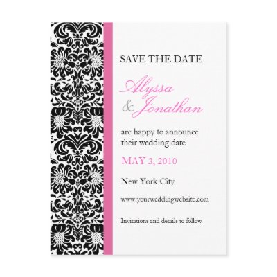 Pink Accents Damask Save the Date Card Post Card