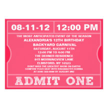Pink Admit One Ticket Invitation Birthday Party