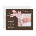 Pink Airplane Baby Girl Birth Annoucement Announcement