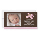 Pink Airplane Baby Girl Birth Annoucement Picture Card