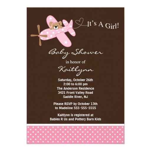 Pink Airplane Baby Shower Invitation