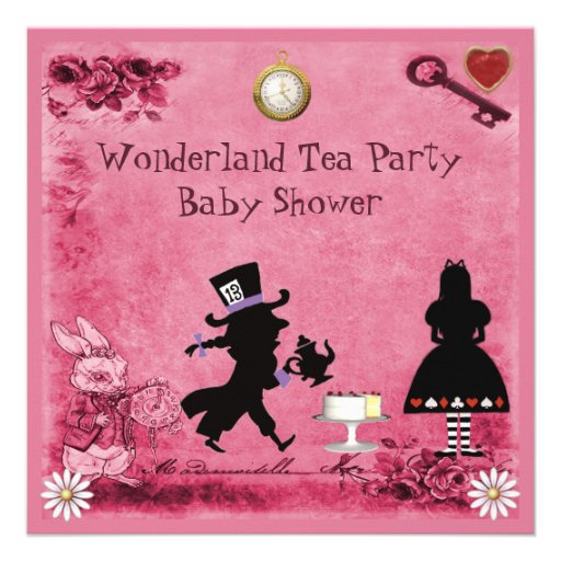 Pink Alice in Wonderland Tea Party Baby Shower Invitation
