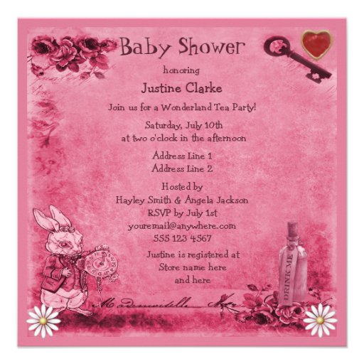 Pink Alice in Wonderland Tea Party Baby Shower Invitation