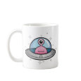 Pink Alien in Spaceship Travel Mug mug