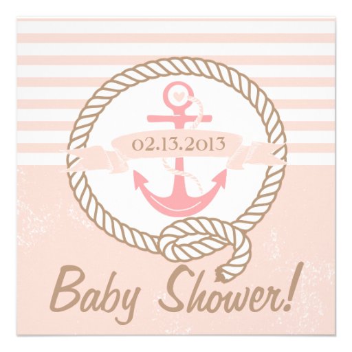 Pink Anchor Banner Nautical Baby Shower Invitation (front side)