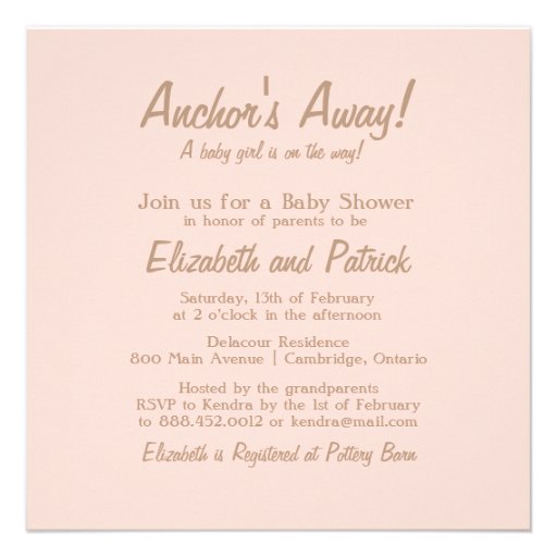 Pink Anchor Banner Nautical Baby Shower Invitation