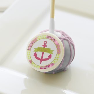 Pink Anchor + Plaid Nautical Girl Baby Shower Cake Pops