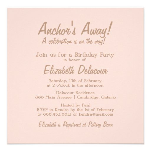 Pink Anchor Stripes Nautical Birthday Invitation