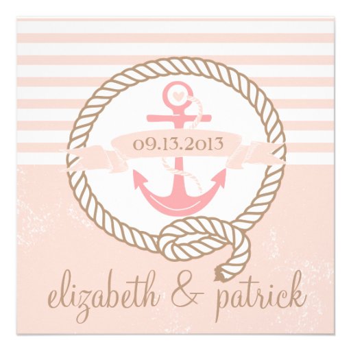 Pink Anchor Stripes Nautical Wedding Invitation