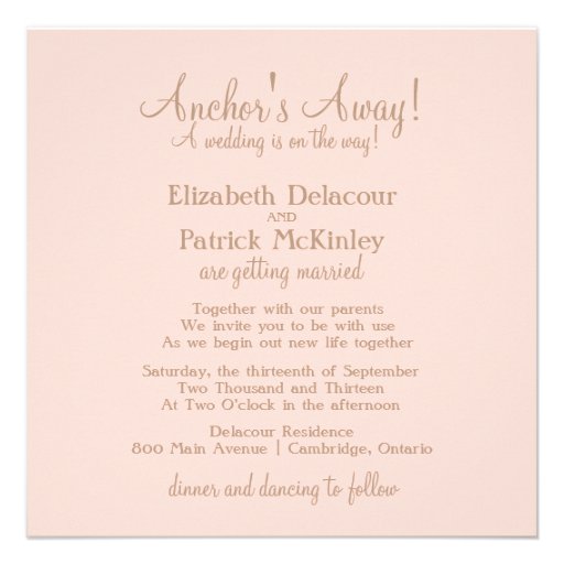 Pink Anchor Stripes Nautical Wedding Invitation