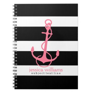 Pink Anchor With Black On White Stripes Note Books