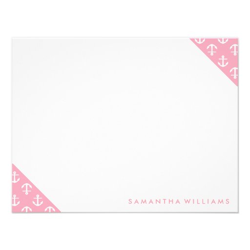 Pink Anchors Pattern Custom Note Cards