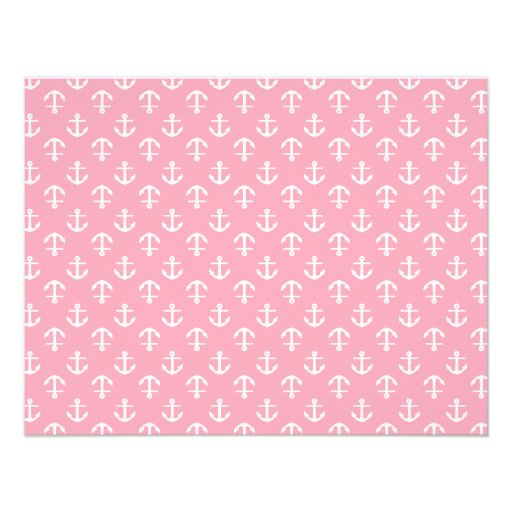 Pink Anchors Pattern Custom Note Cards