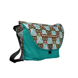 Pink and Aqua Cute Owl Pattern You Choose Colors rickshawmessengerbag