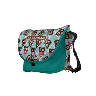 Pink and Aqua Cute Owl Pattern You Choose Colors rickshawmessengerbag