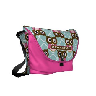 Pink and Aqua Cute Owl Pattern You Choose Colors rickshawmessengerbag