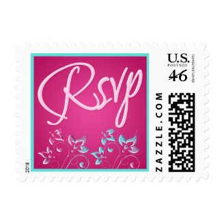 Pink and Aqua Floral RSVP Stamp