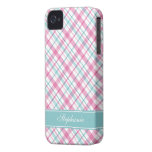 Pink and Aqua Plaid Pattern iPhone 4 Cover