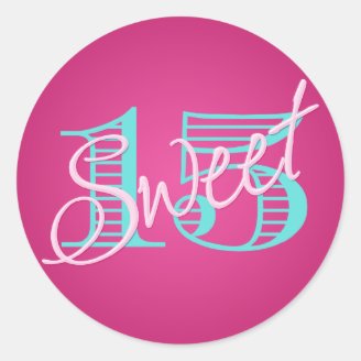 Pink and Aqua Sweet 15 Sticker