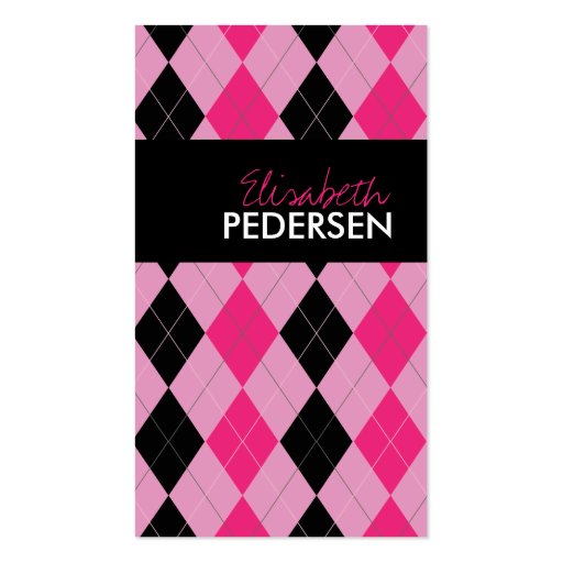 Pink and Black Argyle Business Cards (front side)
