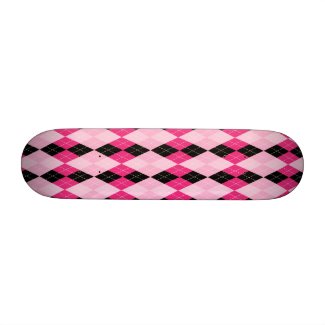 Pink and Black Argyle Plaid skateboard