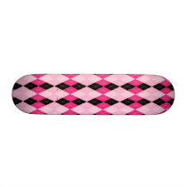Pink and Black Argyle Plaid skateboards by TeeShirtsTShirts Pink and Black Argyle Plaid skateboards
