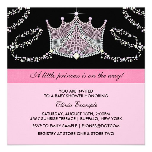 Pink and Black Baby Girl Princess Baby Shower Personalized Announcement