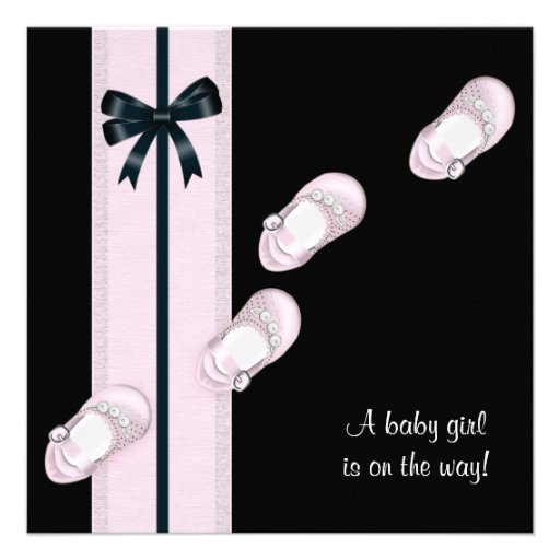 Pink and Black Baby Shoes Girl Baby Shower Announcements