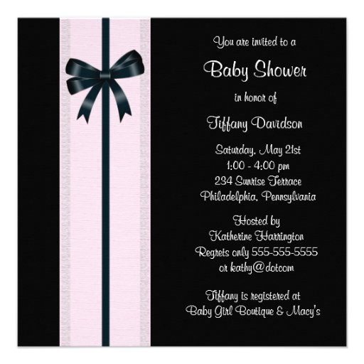 Pink and Black Baby Shoes Girl Baby Shower Announcements