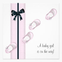 Pink and Black Baby Shoes Shower Invitations invitations