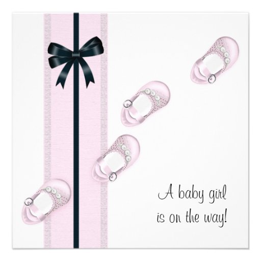 Pink and Black Baby Shoes Shower Invitations