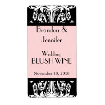 Pink and Black Baroque Wedding Mini Wine Labels