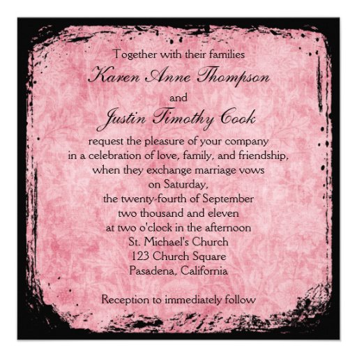 Pink and Black Birdcage Lovebirds on Linen Invite