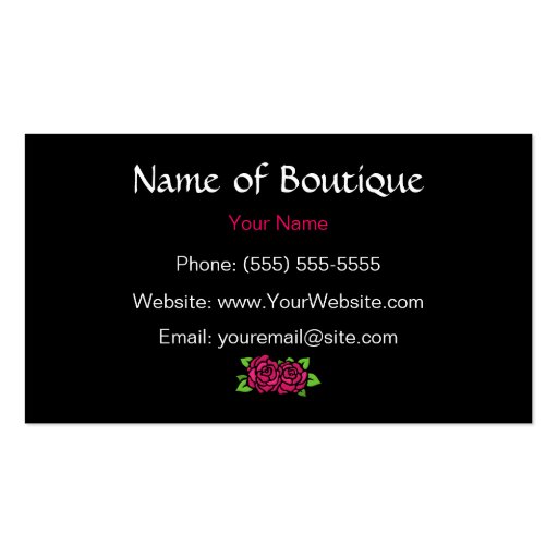 Pink And Black Boutique With Roses Business Card Templates (back side)