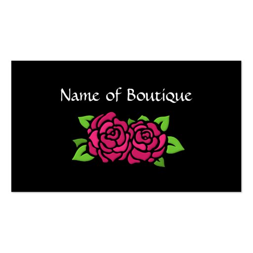 Pink And Black Boutique With Roses Business Card Templates (front side)