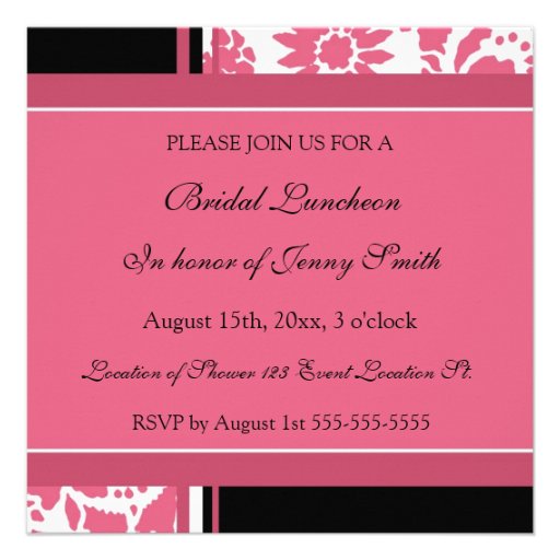 Pink and Black Bridal Luncheon Invitation Cards
