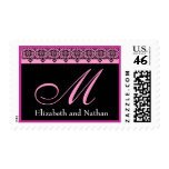 PINK and BLACK Bride Groom Monogram postage