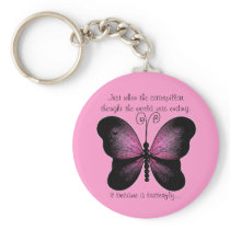 Pink and Black Butterfly Quote Key Chain